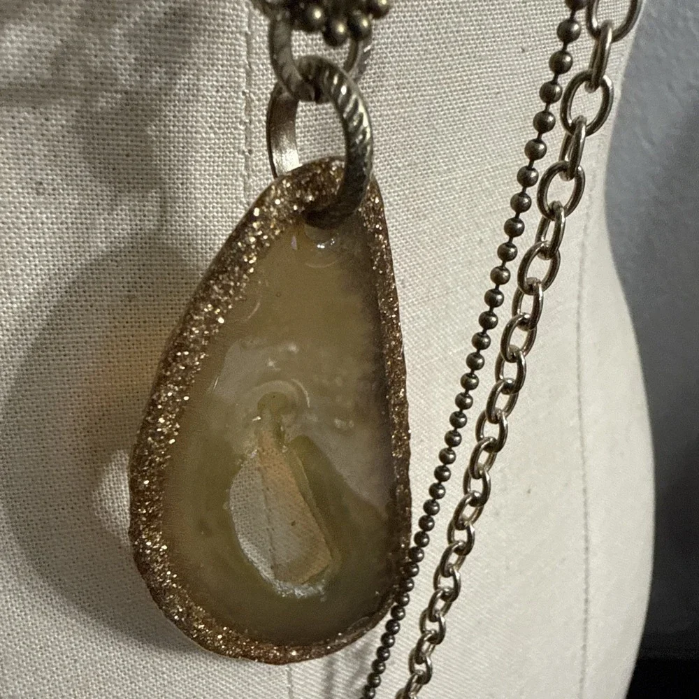 Chicos‎ Large Agate Sliced Stone Necklace Layered Long Vintage